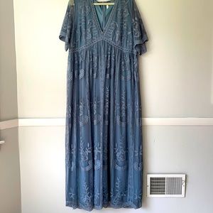 Pinkblush Dusty Blue Embroidered Maxi Dress